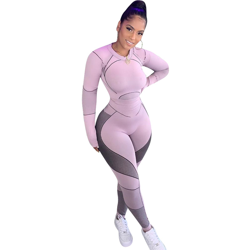 

M6359 Womens 2-Pcs Yoga Outfit Sets Long Sleeve Workout Clothing High Waist Elastic Running T-Shirts Pants, White