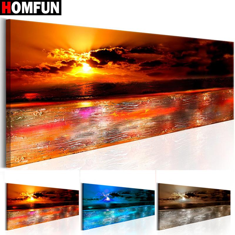 

HOMFUN5D Diamond Pattern Rhinestone Needlework Diy Diamond Painting Cross Stitch "Seascape dusk night view" Embroidery
