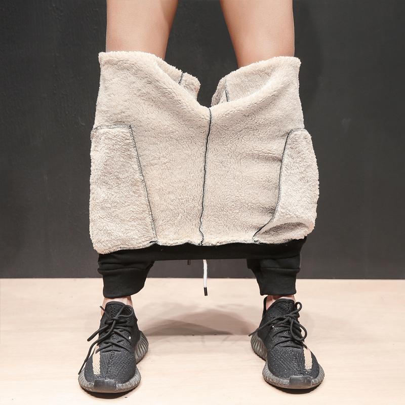 

Men's Pants 2021 Winter Plus Velvet Contrast Sports Lambs Wool Casual Large Size Warm Harlan Small Feet Guard, Black