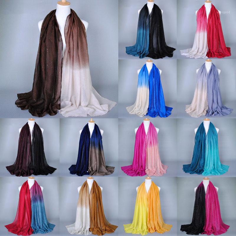 

Scarves Long Shawls Head Double Color Classic Bronzing Glitter Scarf Gradient Bandanas Muslim Hijab Voile1