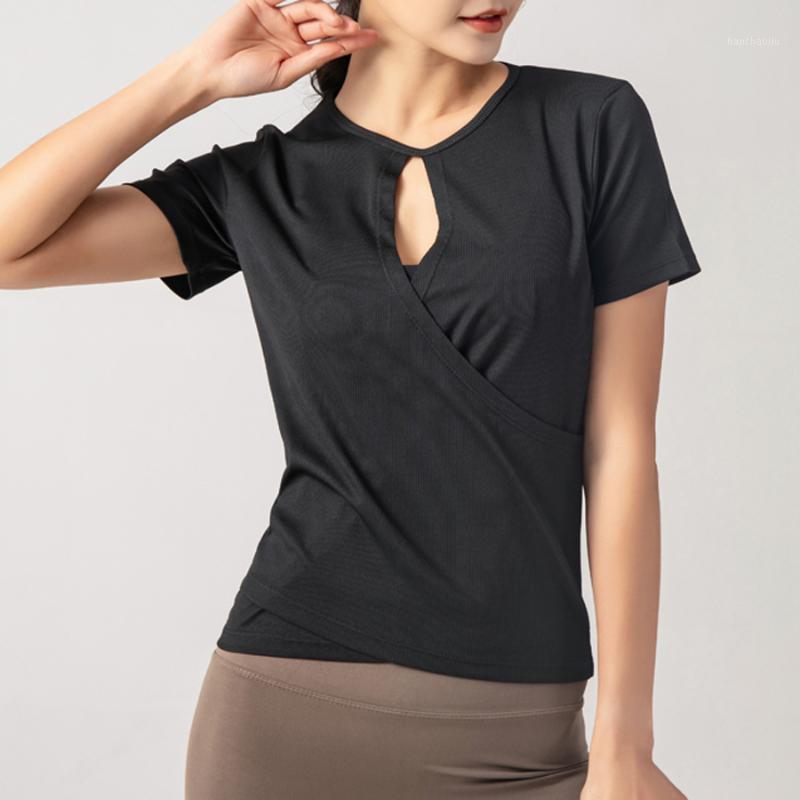 

BINAND Slim Yoga Top Women Quick Dry Sports T-shirt Gym Top Round Collar Fitness T-shirt Sexy Running Sport Short Sleeve1, Black