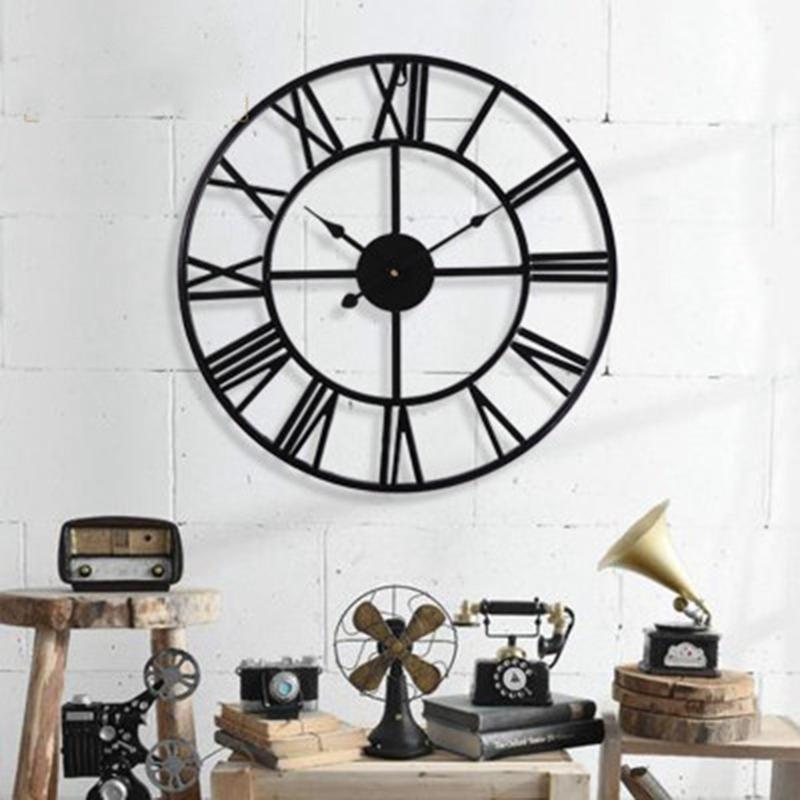 

Metal Wall Clock Vintage Hanging Wall Clock Silent Iron Roman Numeral Decorative for Living Room Bedroom Kitchen