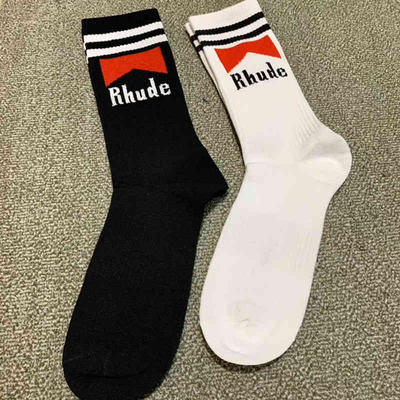 

2022Rhude Socks 2020 Men Women Casual High Quality Cotton RHUDE Crew Sock Black White Color