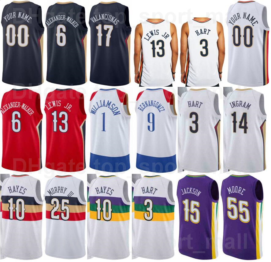 

Basketball Screen Printed 75th Anniversary Josh Hart Jersey 3 Herbert Jones 5 Jonas Valanciunas 17 Brandon Ingram 14 Nickeil Alexander-Walker 6 Willy Hernangomez 9, 75th purple