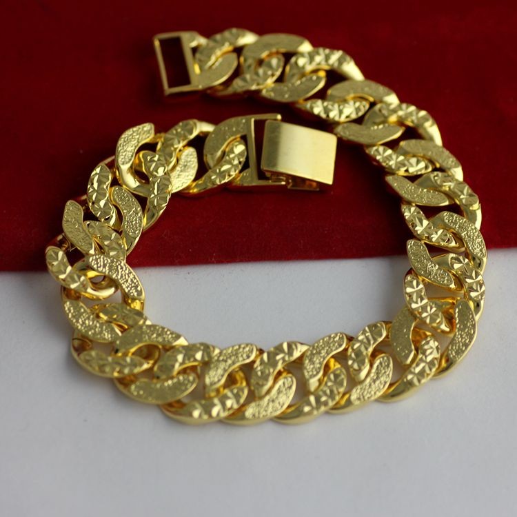 Hip Hop Bracelet 18k Yellow Gold Filled Mens Bracelet Chain Link 8.6inches-image-610016916