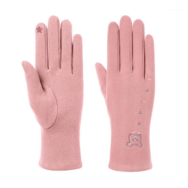 

Sunscreen Gloves Women Embroidered Mittens Outdoor Sports Cycling Thickened Touch Screen Driving Glove Fashion Autumn Winter1