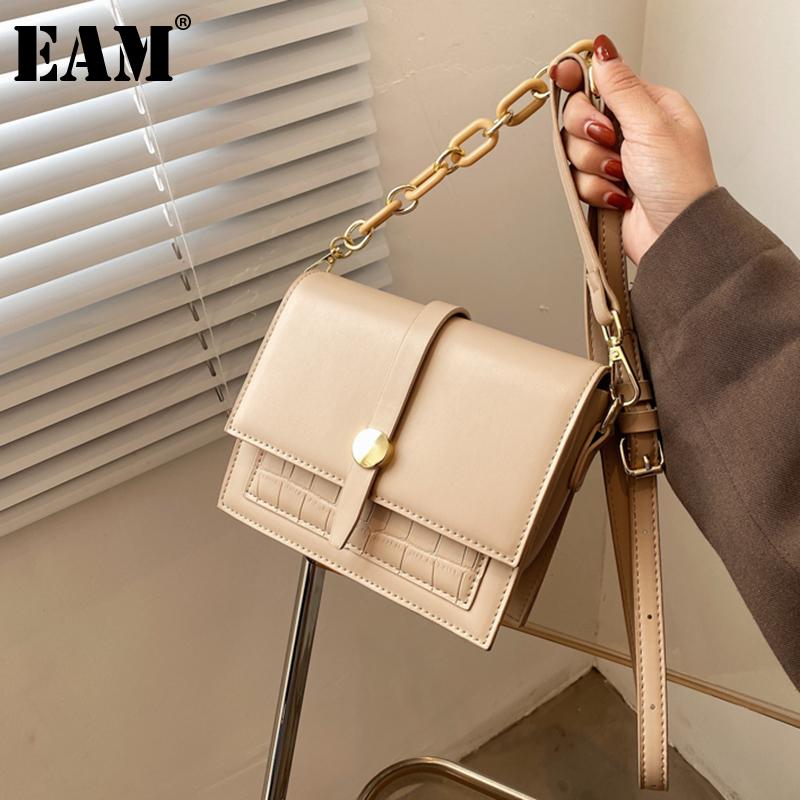 

[EAM] Women New High Quality PU Leather Flap Small Personality All-match Crossbody Shoulder Bag Fashion Tide 2021 18A1582, Beige