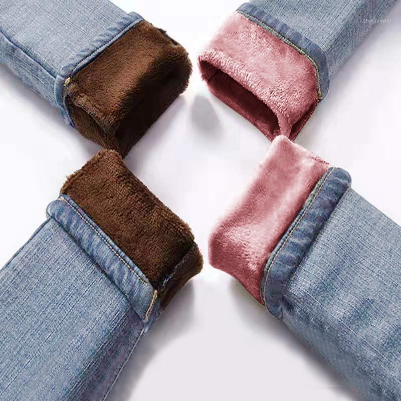 

Winter Warm Jeans Woman 2021High Waist Casual Velvet Ladies Trousers Female Denim For Women Pants Plus Size Women's, Dark blue brown