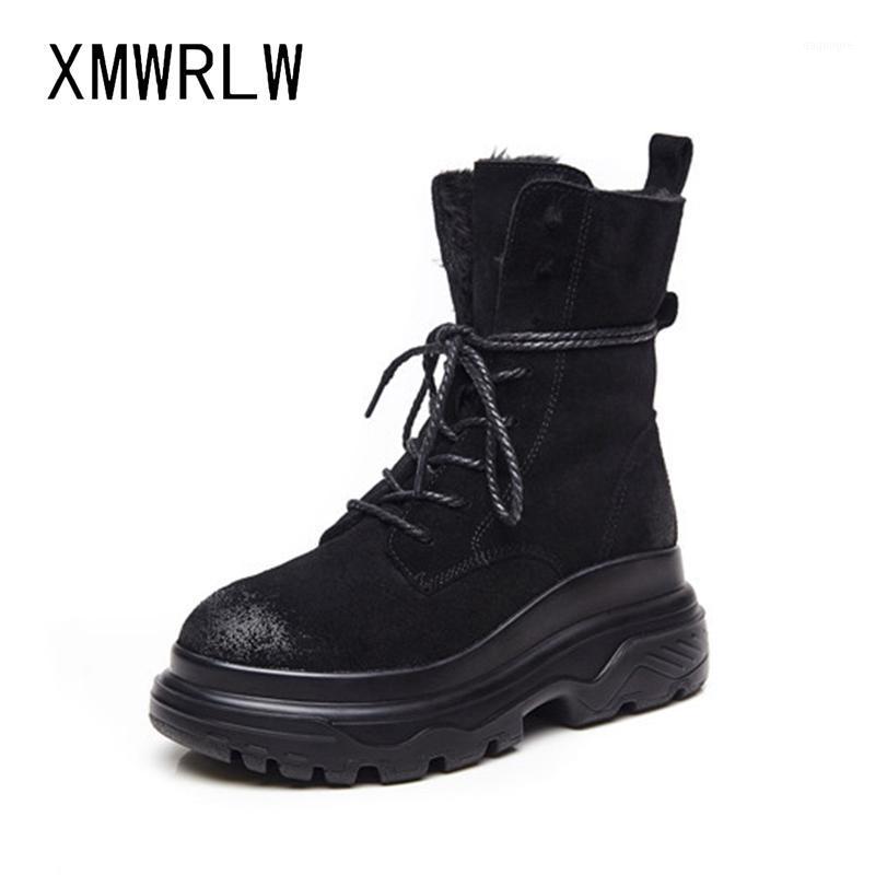 

XMWRLW Women's Platform Boot Winter Shoes Warm Snow Boots Women Genuine Leather Winter Boots Thick Sole Ladies Boot Snow Shoes1, Black