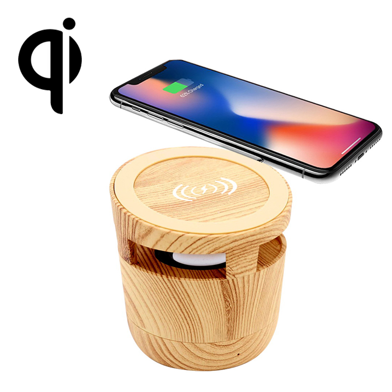 

B80 Bluetooth Wooden Speaker Wireless Charger USB-Powered Mini Stereo Bass Hands-free Call with Mic Phone Holder For Mobile Phone
