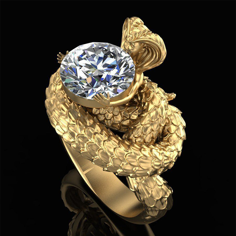 

Februaryfrost Brand Cobra Snake King Design Hyperbole Shape Women Ring Zircon Ancient Legend Of The Head Snake Luxury Gold Color Punk Jewelr