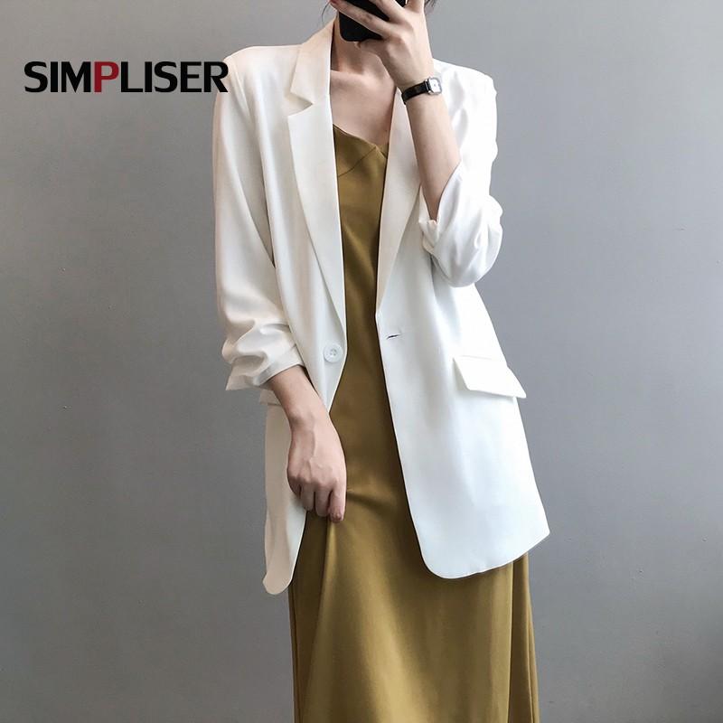 

Autumn Thin Blazers For Women 2021 Summer Thin Coats Black White Green Female Long Outwear Pockets Ladies Office Wear Clothing