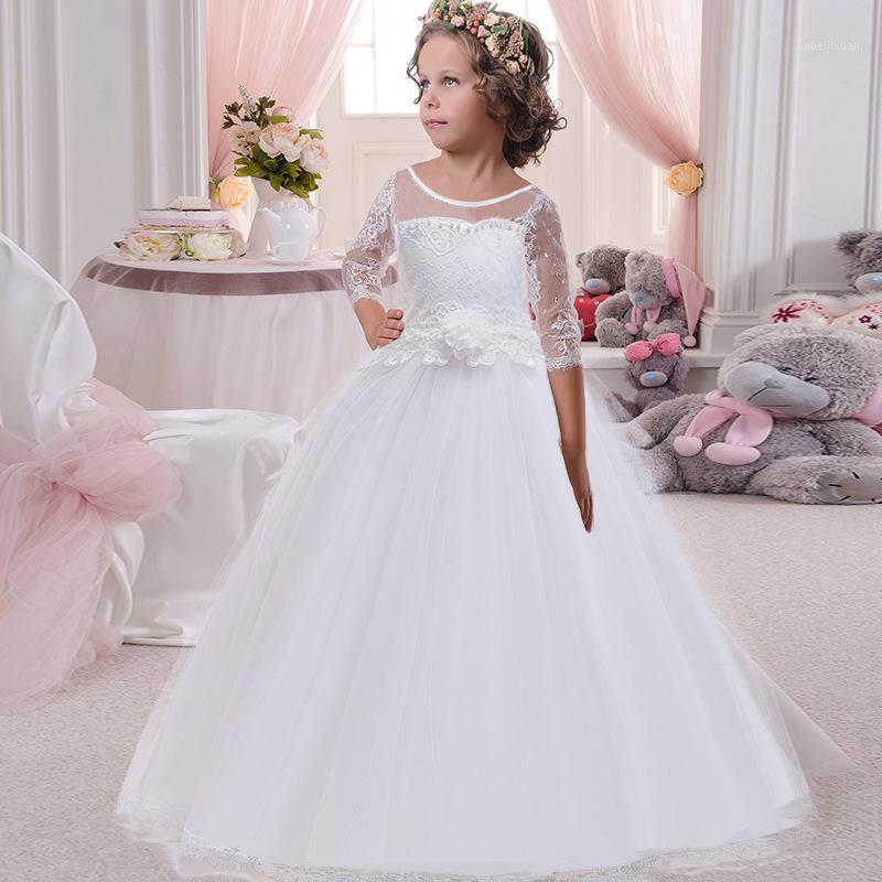 

Girls Princess Pageant Evening Party Long Dress First Communion Dresses Elegant White Flower Girls Dress Fluffy Vestido Comunion1, Dark blue