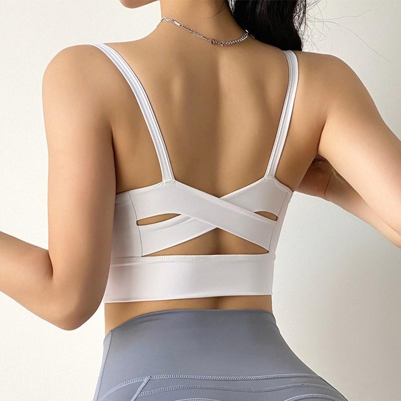 

Sling Sports Bra Women Sexy Shockproof Sport Fitness Tops Solid Color Sportswear Gym Vest Style Running Bra Cross Back Yoga, Black