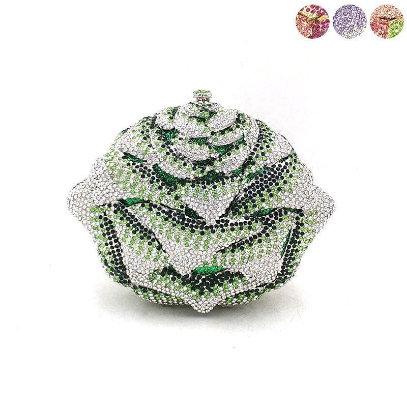 

Women evening party bag diamonds crystal clutch bridal wedding party wallet purse handbag luxury rose flower crystal purses1, Color 1