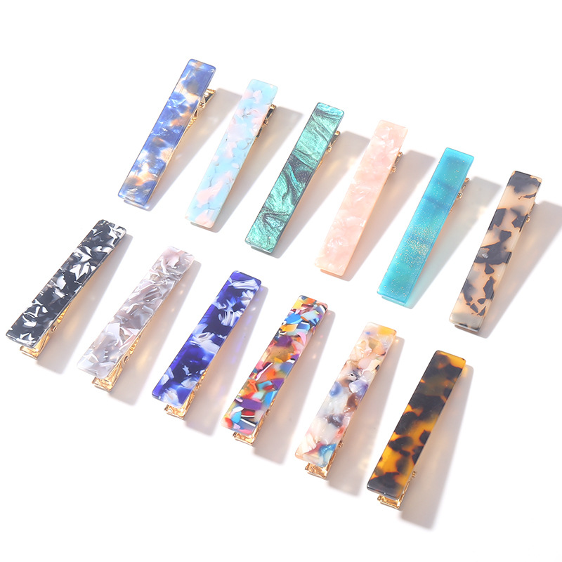 

Acetic Hair Clip For Women Leopard Barrettes Marble Hairpin Textured Rectangle Duckbill Barrette Girls Accessories