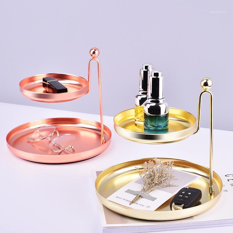 

2 layer storage tray cosmetics jewelry rack golden storage tray1