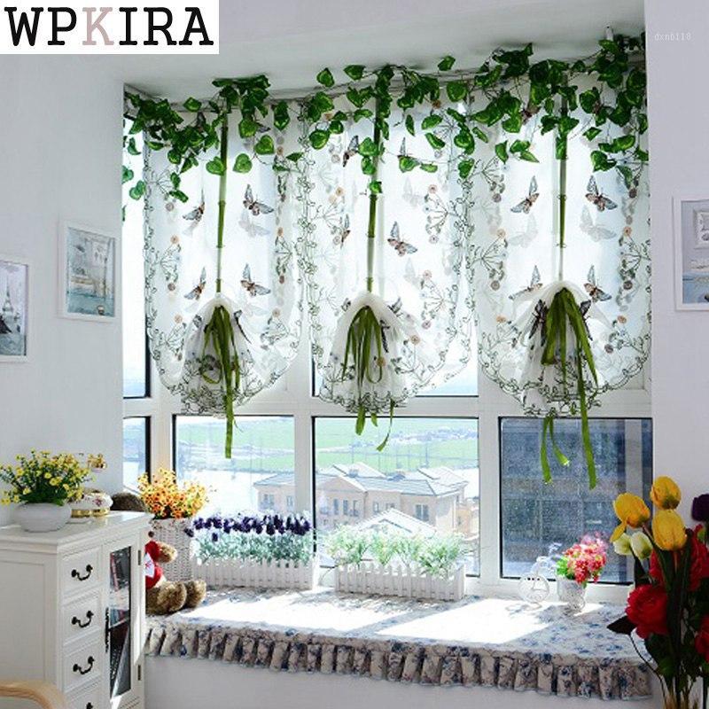 

Butterfly Pastoral Tulle Window Roman Curtain Embroidered Sheer For Kitchen Living Room Bedroom Window Curtain Screening 242&401, Rod pocket process