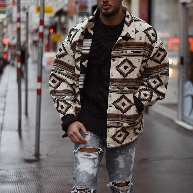 

Men Geometric Coat Male Shape Jacket Fashion Boy Clothes Trend Spring and Autumn 2021 New Street Style Button Splicing Color Diverse Design, Multi