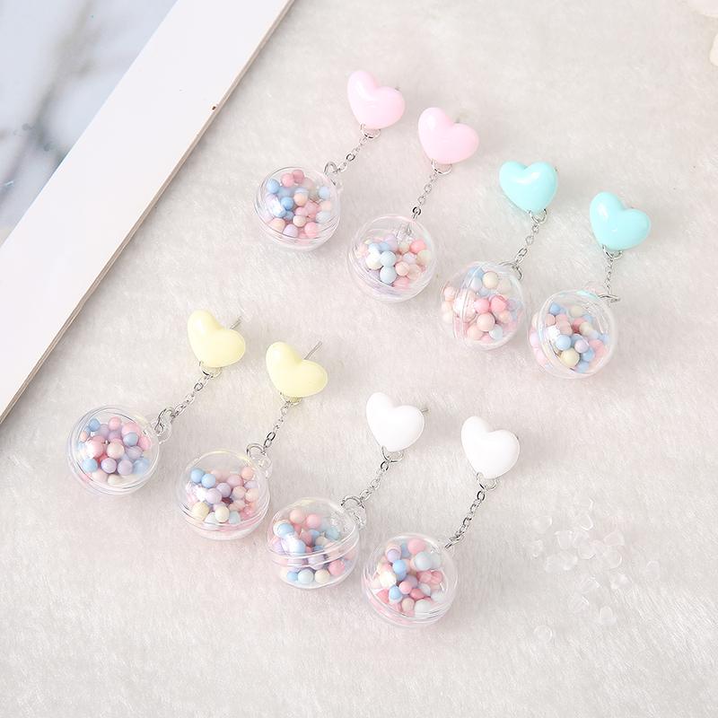 

1Pair cute stud earring multicolours resin heart with ball Earrings Fashion woman Jewelry birthday Gift