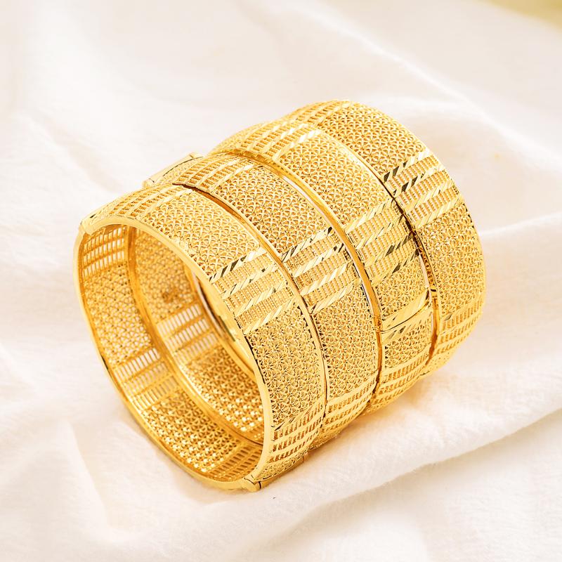 

Bangle 4pcs Luxury 24k Gold Plated Ethiopian Jewelry Bangles For Women Dubai Ramadan Bangles&Bracelet African/Arab Weeding Gift