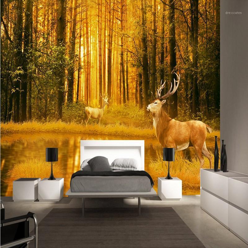 

Drop Shipping Custom 3D Photo Wallpaper Tree Lake Elk Scenery Background Wall Living Room Wallpaper Custom Bedroom Studio Mural1, As pic