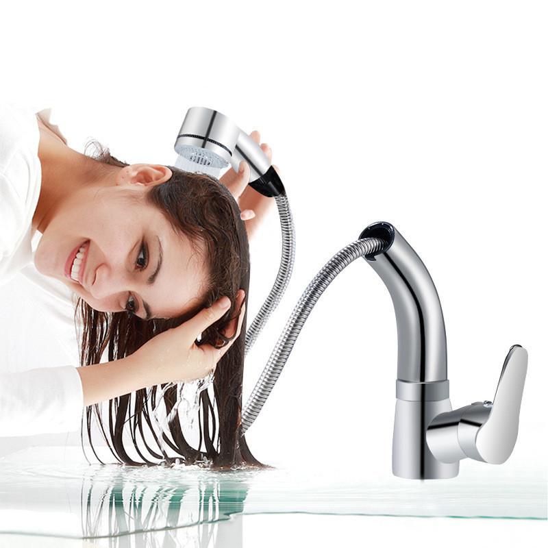 

Bathroom Take Pull Type Water Tap Wash Basin Toilet Kitchen Household Basin Platform Faucet Wire Drawing Golden Faucet