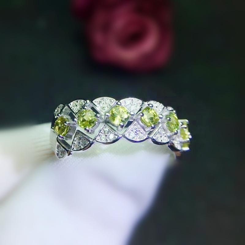 

Cluster Rings Natural Real Peridot Ring Per Jewelry 925 Sterling Silver 3*3mm 0.15ct*7pcs Gemstone Fine J210409, Golden;silver