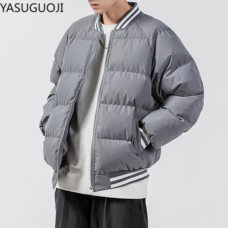 

YASUGUOJI New 2020 Winter Casual Puls Size Coat Fashion Solid Color Stand Collar Loose Thick Down Jacket Men's Cotton Clothes, Black