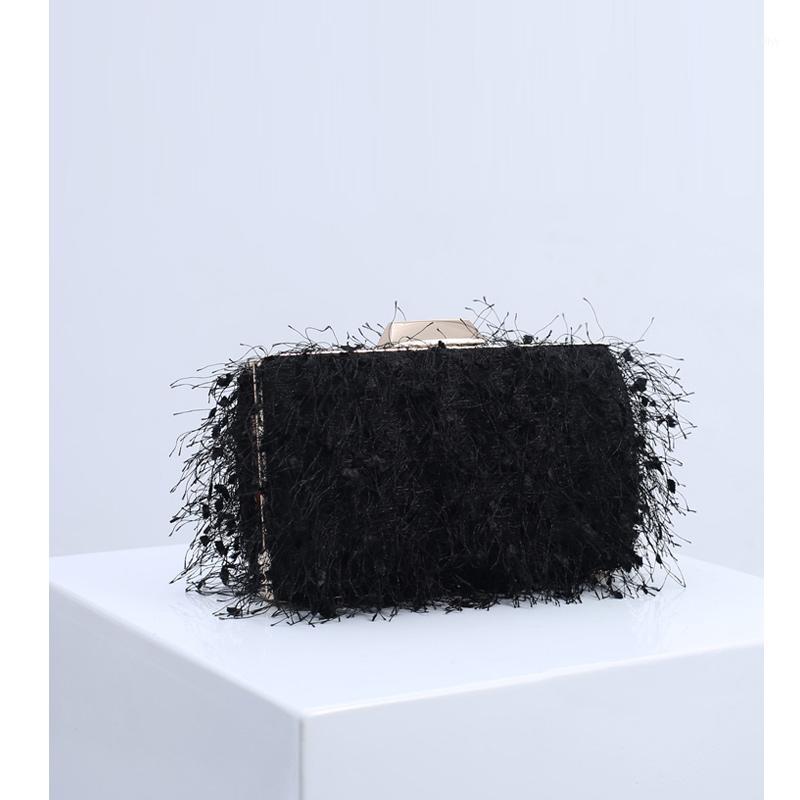 

New Design Evening Bag Women Furry bag With chain shoulder for Ladies Tassel1, Black
