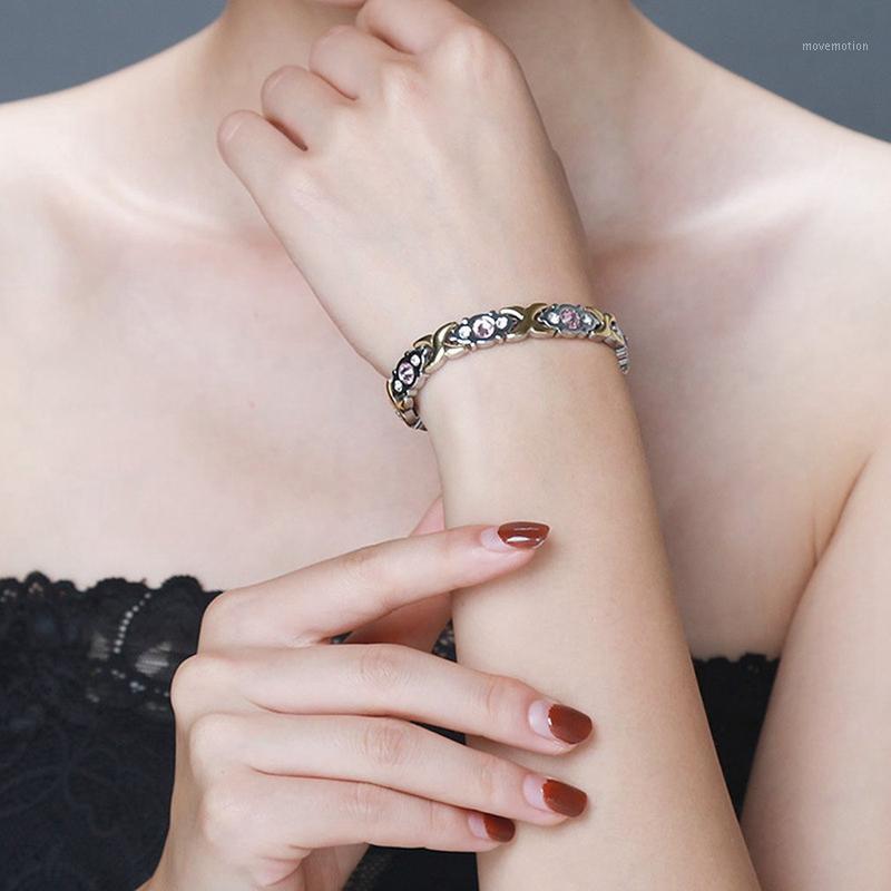 

Trendcy Fashion Women Titanium Stainless Steel Magnetic Bracelet Rhinestone Crystal Hollow Fashion Bangle1