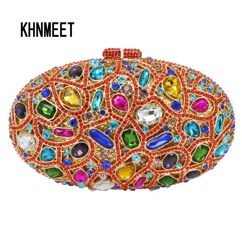 

Oval Classic Multicolor Crystal Luxury Clutch Bag Women diamond handbags evening bag clutch party purse messages SC467, Colorful evening bag