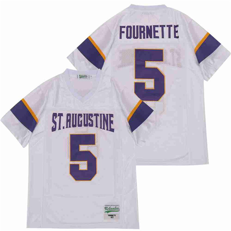 

Men Sale High School 5 Leonard Fournette St Augustine Football Jersey Breathable All Stitched White Away Color Pure Cotton Top Quality
