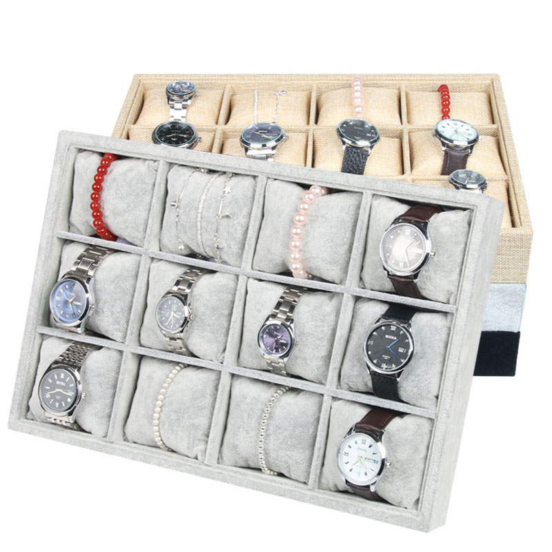 

High-end Velvet Jewelry Box Bracelet Watch Tray Jewelry Display Stand Holder Boutique Jewelry Storage 12 Grid Small Pillow Tray