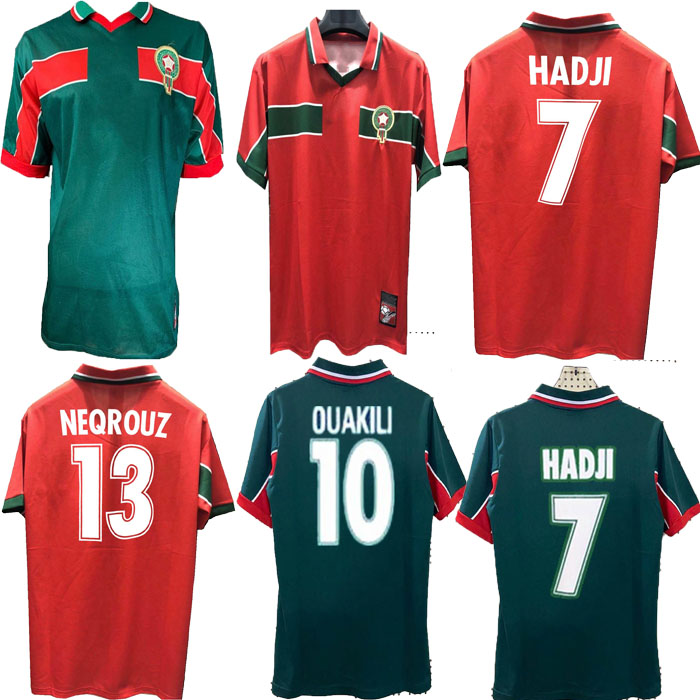 

maroc retro soccer jersey 98 99 Maroc home away 1998 Hadji BASSIR OUAKILI NEQROUZ ABRAMI vintage classic old football shirt, Green
