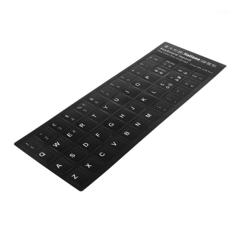 

Durable Russian/French/Spanish/Japanese/German/Arabic/Korean/Italian Keyboard Language Sticker Black Background with White Lette1