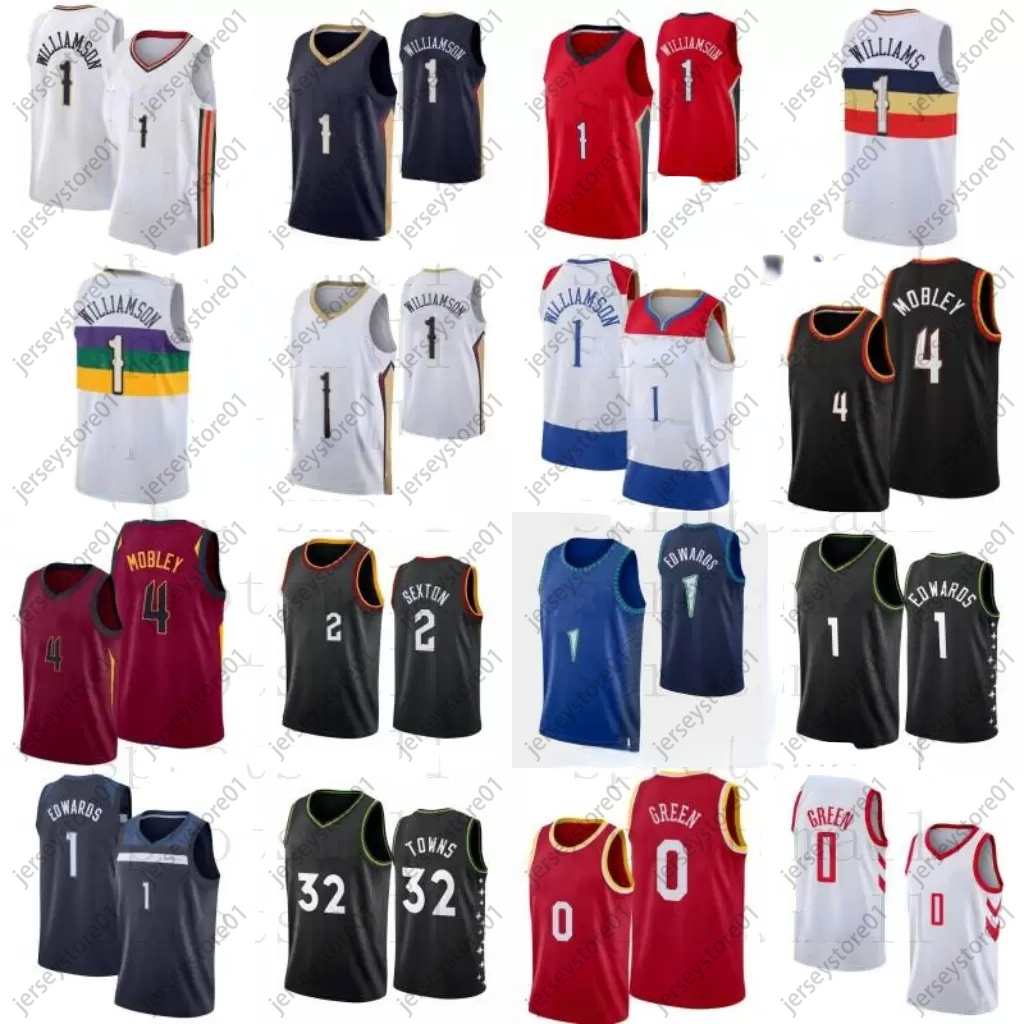 

Mens 1 Zion Williamson Basketball Jersey 0 Jalen Green 4 Evan Mobley 2 Collin Sexton Anthony Edwards Karl-Anthony 32 Towns Shirt, 13