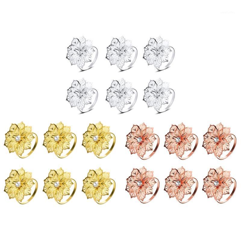 

6 Pieces Alloy Napkin Rings with Hollow Flower Napkin Holder Adornment Exquisite 449E1