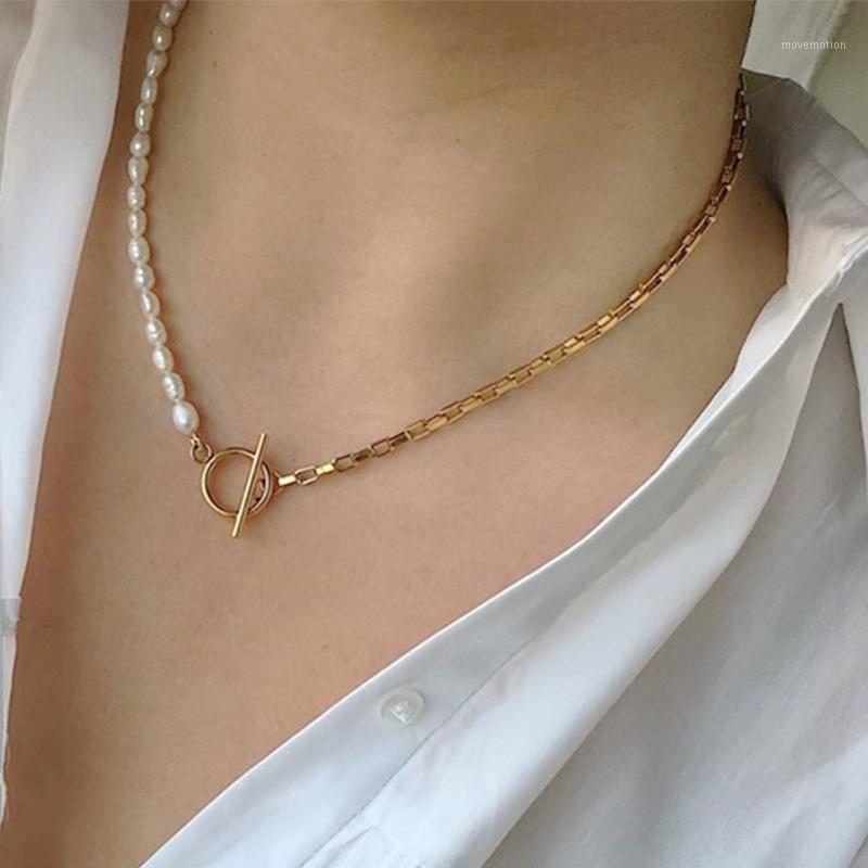 

2021 New Creative Design Fashion Short Necklace Freshwater Pearl Punk Chain Stitching Choker High Quality Stainless Steel Chain1