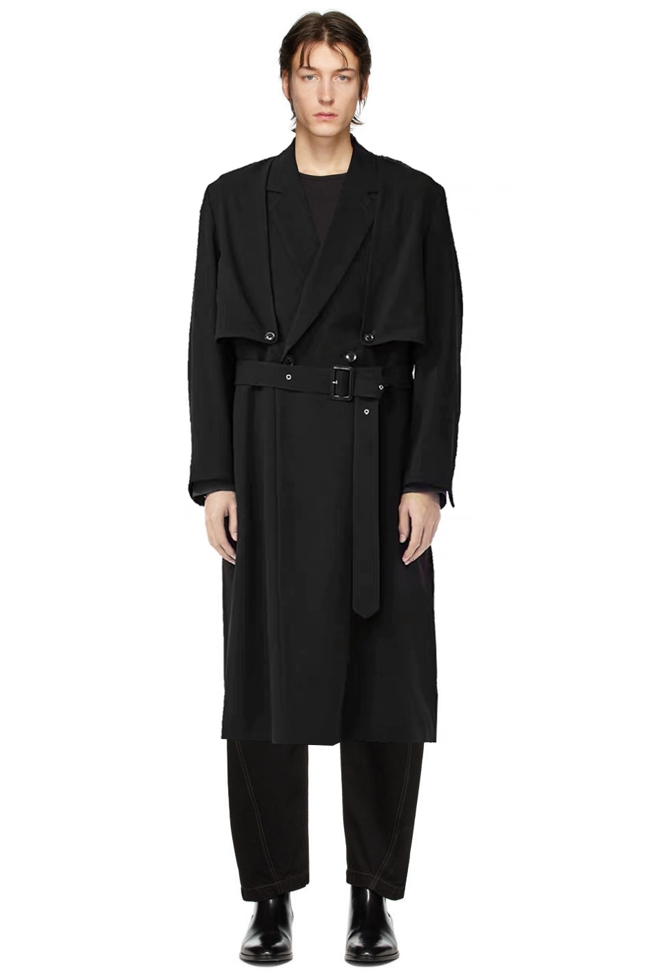 

2021 New S-6xl!! Men's Wool Two-piece Silhouette Medium Length Jacket K1IQ, Black