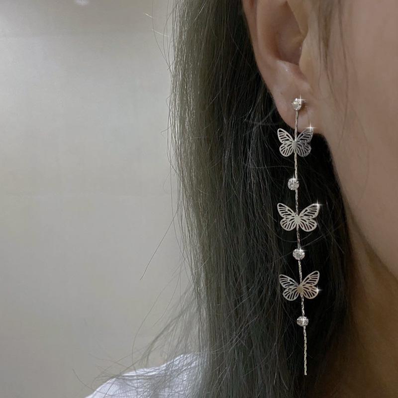 

Harajuku Gothic Retro Metal Crystal Butterfly Tassel Pendant Long Earrings For Women Egirl Party Aesthetic Halloween Jewelry