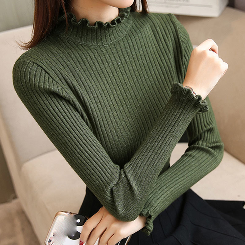 

2021 New Women's Turtlenecks Spring Cashmere Sweater Trico-jersey Jumper Pull Femme U63M, Coral red