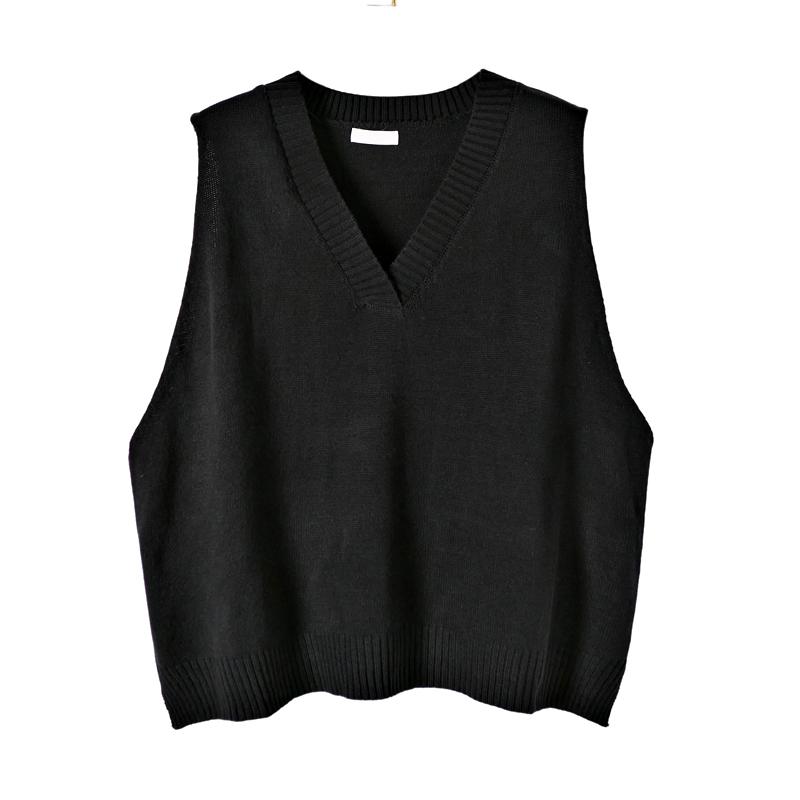 

Lauri Laki Black Sleeveless Sweater Women Loose Pullover Knitted Sweater Waistcoat Vintage V-neck Tops Autumn Winter
