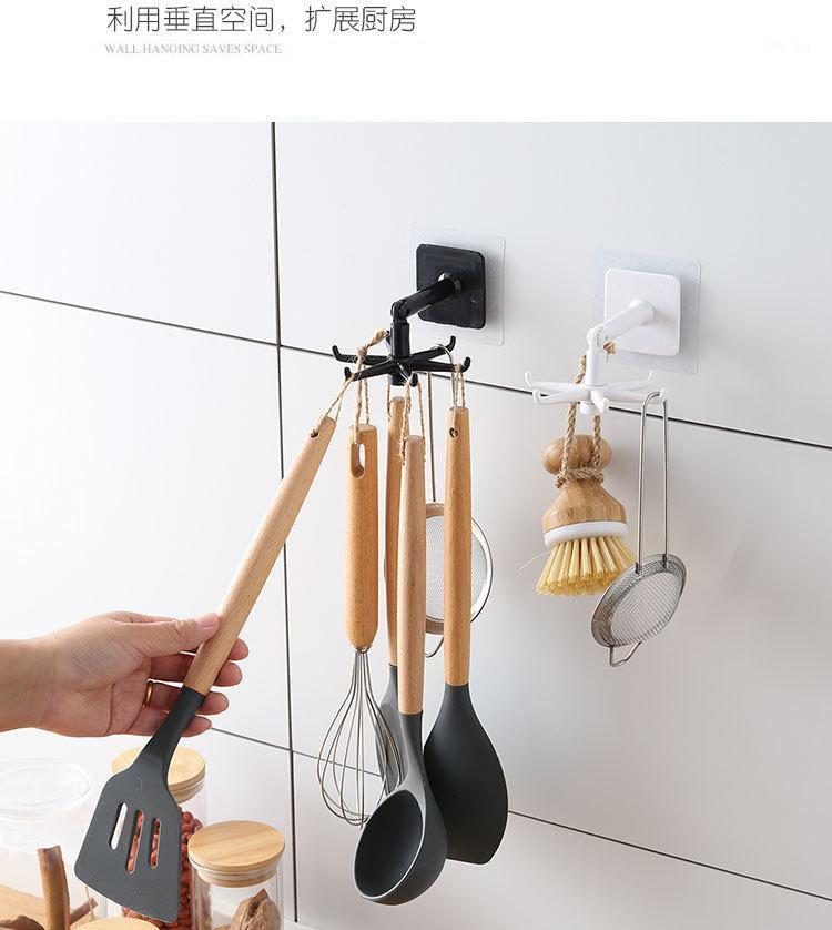 

Kitchen Rotation Storage Rack Adhesive 4/6 Kitchenware Hooks Bathroom Wall Hanging Hook Clothes Shelf Hanger Rack Rotary Hook1