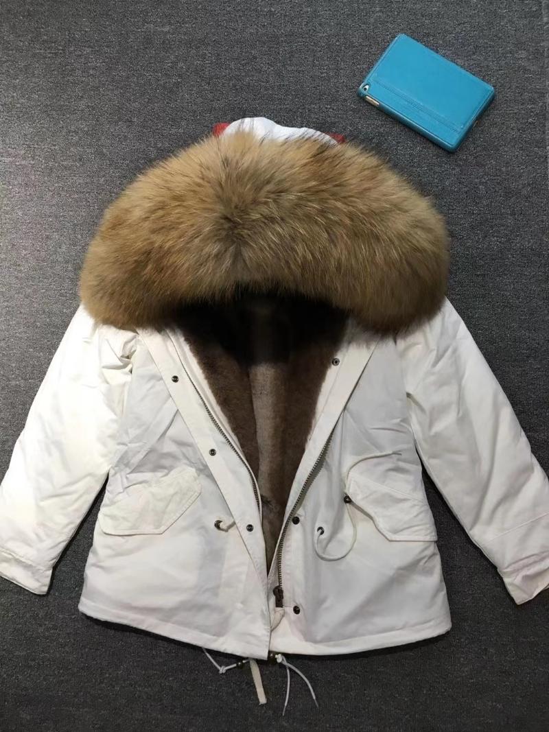 

MeiFng Clothes Women White Parka With Faux Rex Fur Winter Ladies Coat Casual Short Overcoat, As pic