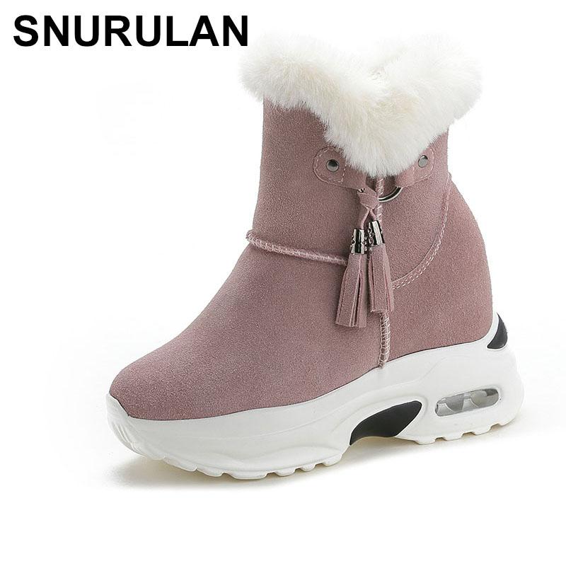 

SNURULANWomen Snow Warm Zippers Ankle Boots Feamle Tassel Flock Plush Platform Women Shoes Ladies Height Increase BootsE037, Black