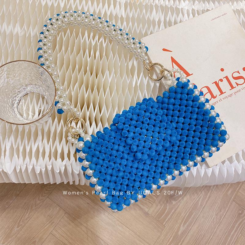 

Handmade Women Pearl Bags Beaded Shoulder Bags Charm Acrylic Beads Bag White Pearls Crossbody Bag Evening Clutch Purse Lady 2021, Blue