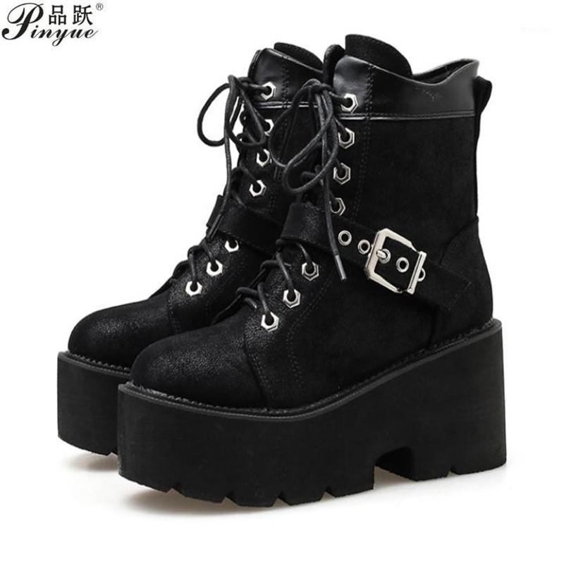 

Fashion Chunky Boots Platform Women Lace Up Square Heel Ankle Boots Woman Punk Style Leather Black Spring Autumn Shoes1