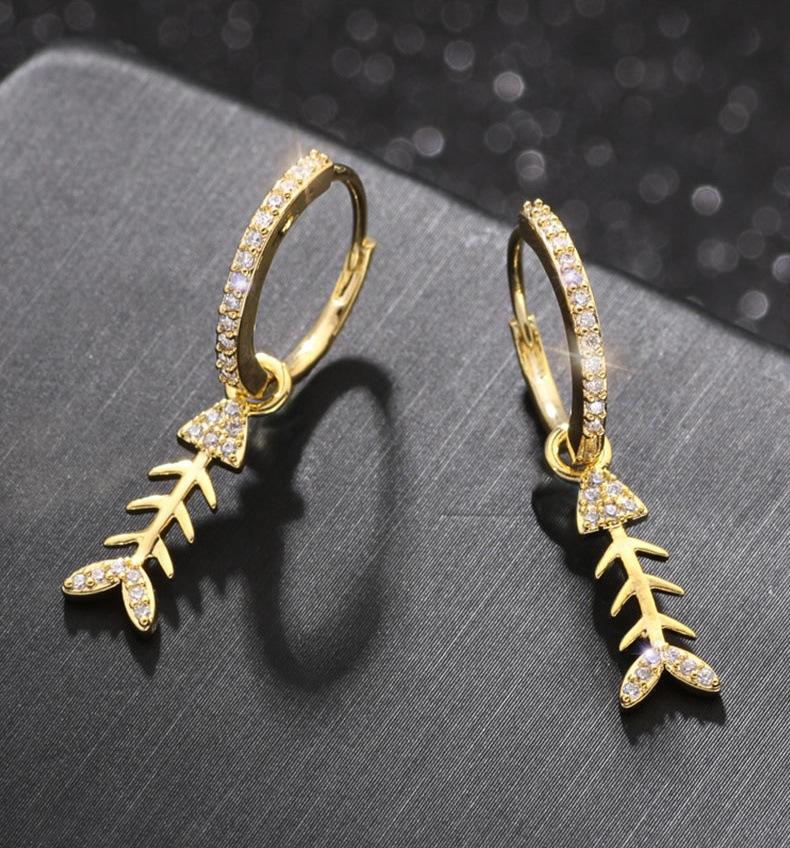 

Stud Explosive Fashion Earrings Creative Zircon Tassel Fish Bone Wild Temperament Jewelry Women Wholesale