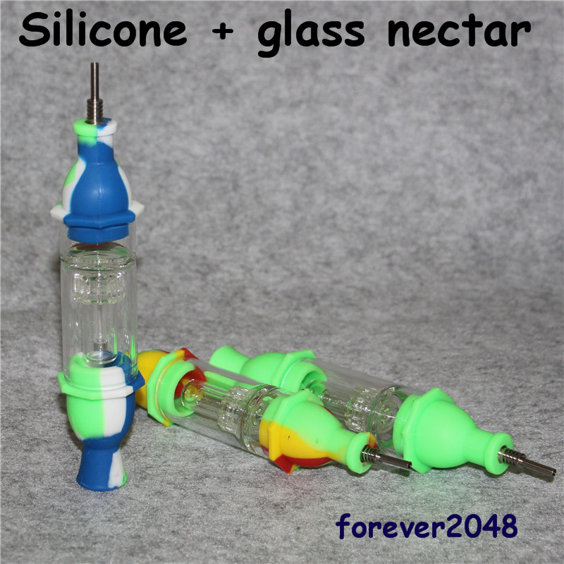 

Silicone Pipes Nectar Dab Collector Hybrid Bong Water Pipe Silicone And Glass Dab Straw Bubbler Dab Rig Smoking Pipe With 10mm Titanium Nail